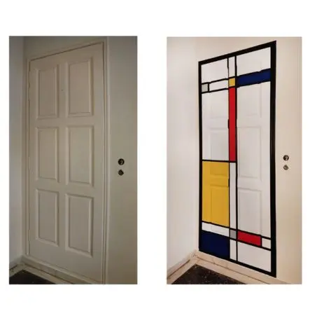 Μεταποίηση πόρτας Piet Mondrian - mural.gr - τοιχογραφίες 1