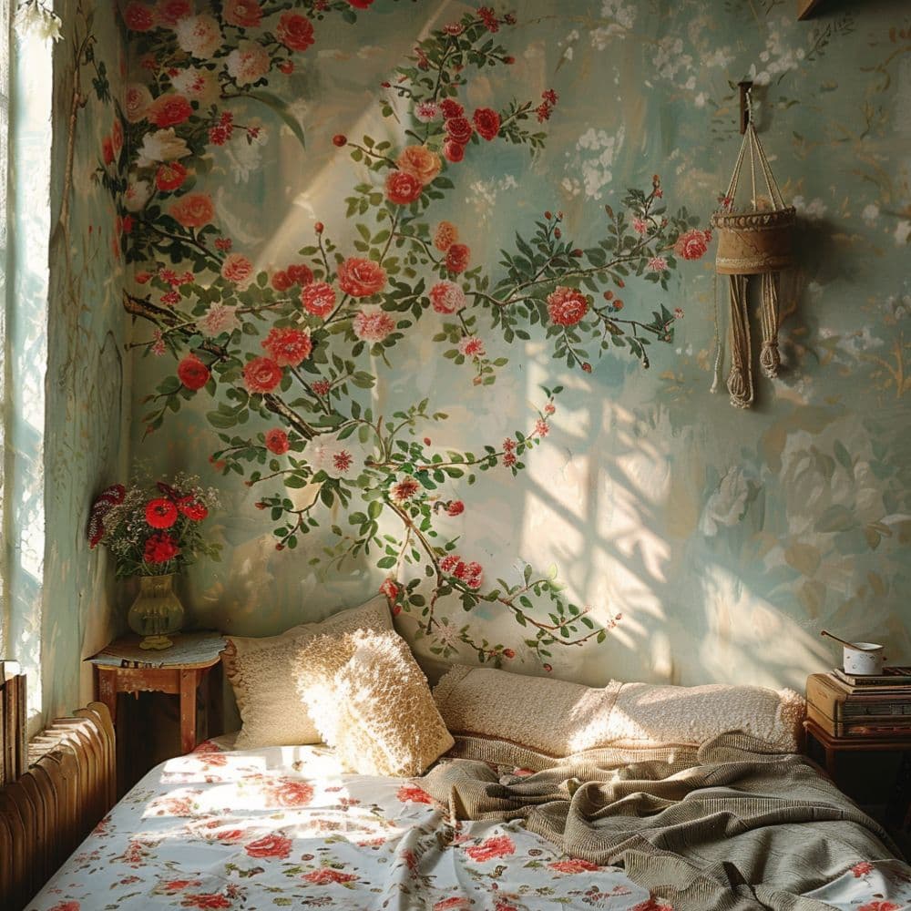Διακόσμηση τοίχου και botanical τοιχοραφίες - floral wallpaper - AI generated mural.gr - 2 (1)